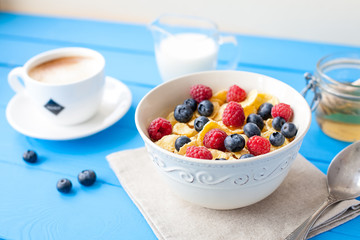 healthy cereal breakfast with coffee