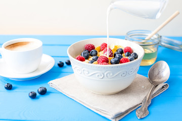 healthy cereal breakfast with coffee
