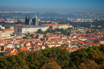 Fototapeta na wymiar Prague, City And Castle Aerial View On A Sunny Day