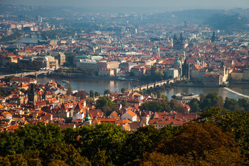 Prague, City And Castle Aerial View On A Sunny Day