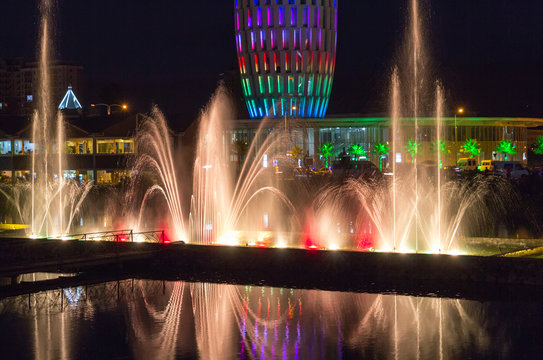 Light and music fountain. Capital of Adjara - Batumi at night