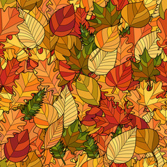 abstract doodle autumn leaves seamless pattern