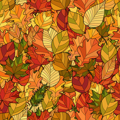 abstract doodle autumn leaves seamless pattern