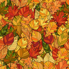 abstract doodle autumn leaves seamless pattern