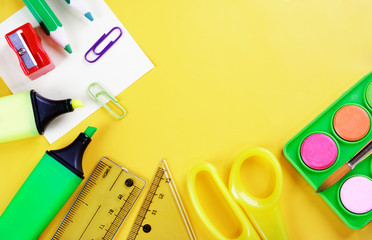 School supplies, back to school background.
