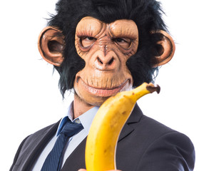 Monkey man holding a banana