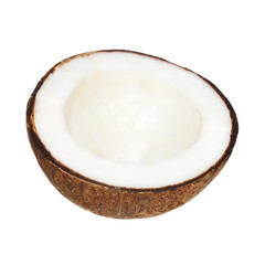 Half of coconut  isolated on white background, clipping path