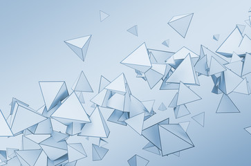 Abstract 3D Rendering of Flying Pyramids.