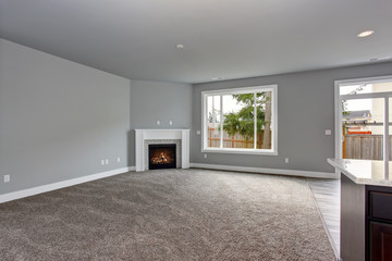 Modern and completely gray interior of home.