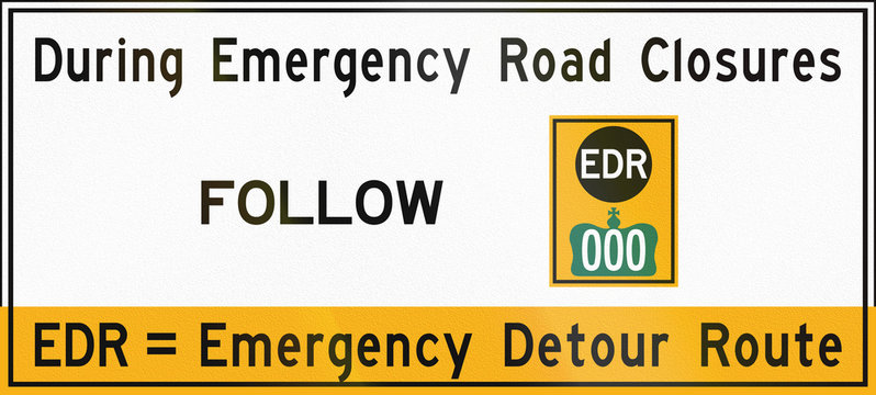 Guide road sign in Ontario, Canada - Emergency detour route