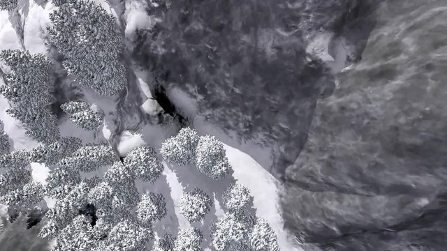 Flying over snowy mountains
