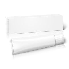 Realistic white blank paper package box with tube for oblong