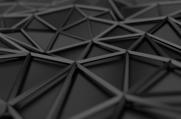 Abstract 3D Rendering of Low Poly Black Surface.