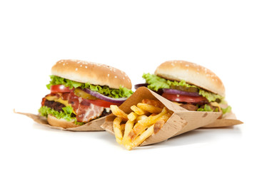 Delicious hamburger and fries
