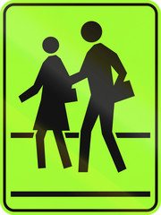 Canadian school crossing warning sign, new green version. This sign is used in Ontario