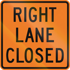 Temporary traffic sign in Canada - Right lane closed. This sign is used in Ontario