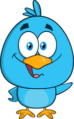 Cute Blue Bird Cartoon Character Waving