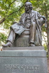 bronze statue of Horace Greeley at City Hall Park Manhattan New York City