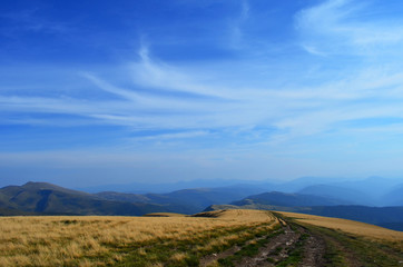 Fototapeta premium road on the top of autumn mountain range 