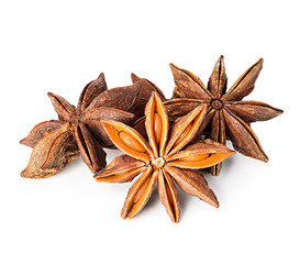 Star anise spice fruits and seeds isolated on white background