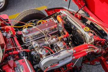 Fototapeta na wymiar beautiful amazing detailed closeup view of old classic retro vintage car engine