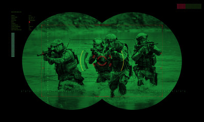 rangers team during night operation hostage rescue.view through