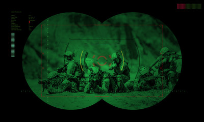 rangers team during night operation hostage rescue.view through