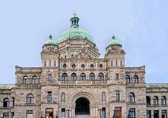 Fototapeta na wymiar British Columbia provincial Parliament Building, central dome and front entrance