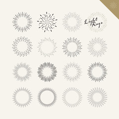 Set of light rays vintage design elements. Vector hand drawn sunburst elements for graphic and web design.