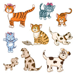 set of cartoon cats and dogs. vector illustration - 88435902