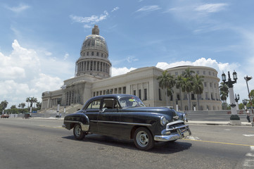 Classic car in front of the Capitolio in Havana, Cuba.
