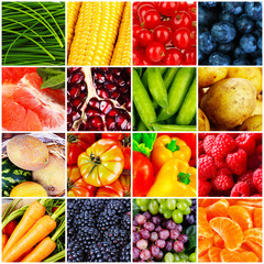 Collage with tasty fruits and vegetables © Africa Studio