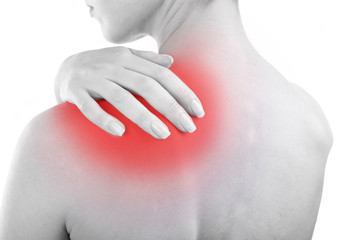 Young girl with back pain close up