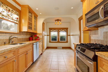 Traditional kitchen with stainless steel dish washer.