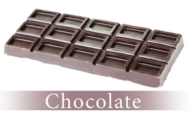 Bar of chocolate isolated on white and space for text