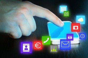 Smart-phone on table and buttons around