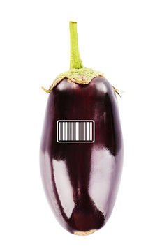 Fresh eggplant with barcode isolated on white