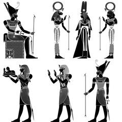Set of egyptian ancient symbol, isolated figure of ancient egypt deities