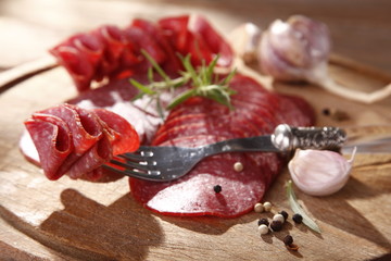 Delicious salami slices 
