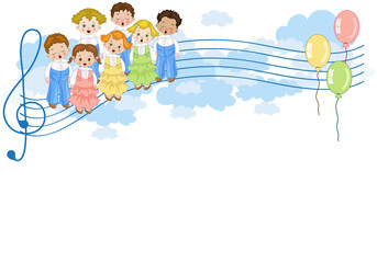 Coro di Bambini  sul Pentagramma con Sfondop Bianco