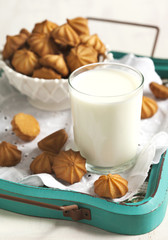 Glass of milk and cookies.