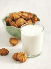 Glass of milk and cookies.