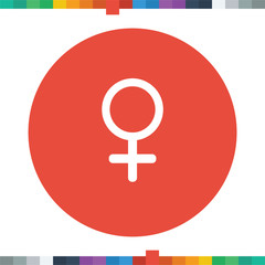 Flat female sign icon in a red circle.