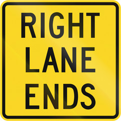 Traffic sign in Canada - Right lane closed. This sign is used in Ontario