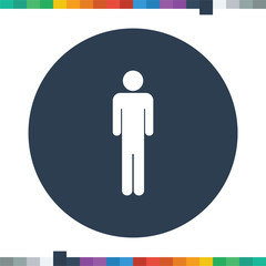 Flat male stick figure icon in a circle.