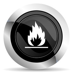 flame icon, black chrome button