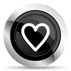 heart icon, black chrome button, love sign