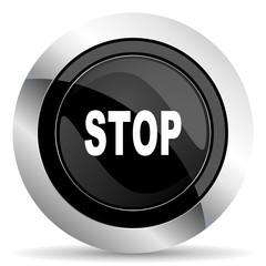 stop icon, black chrome button