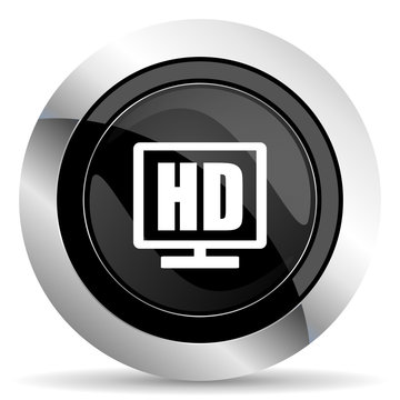 hd display icon, black chrome button