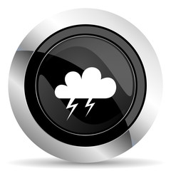storm icon, black chrome button, waether forecast sign